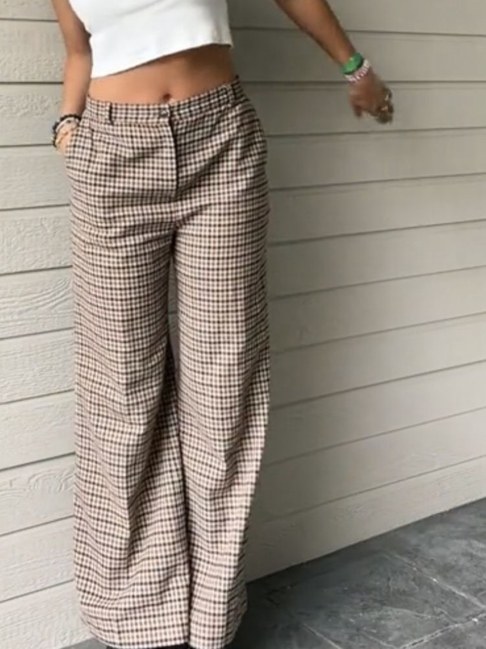 Maurices Beige and Black Plaid Wide-Leg Trousers